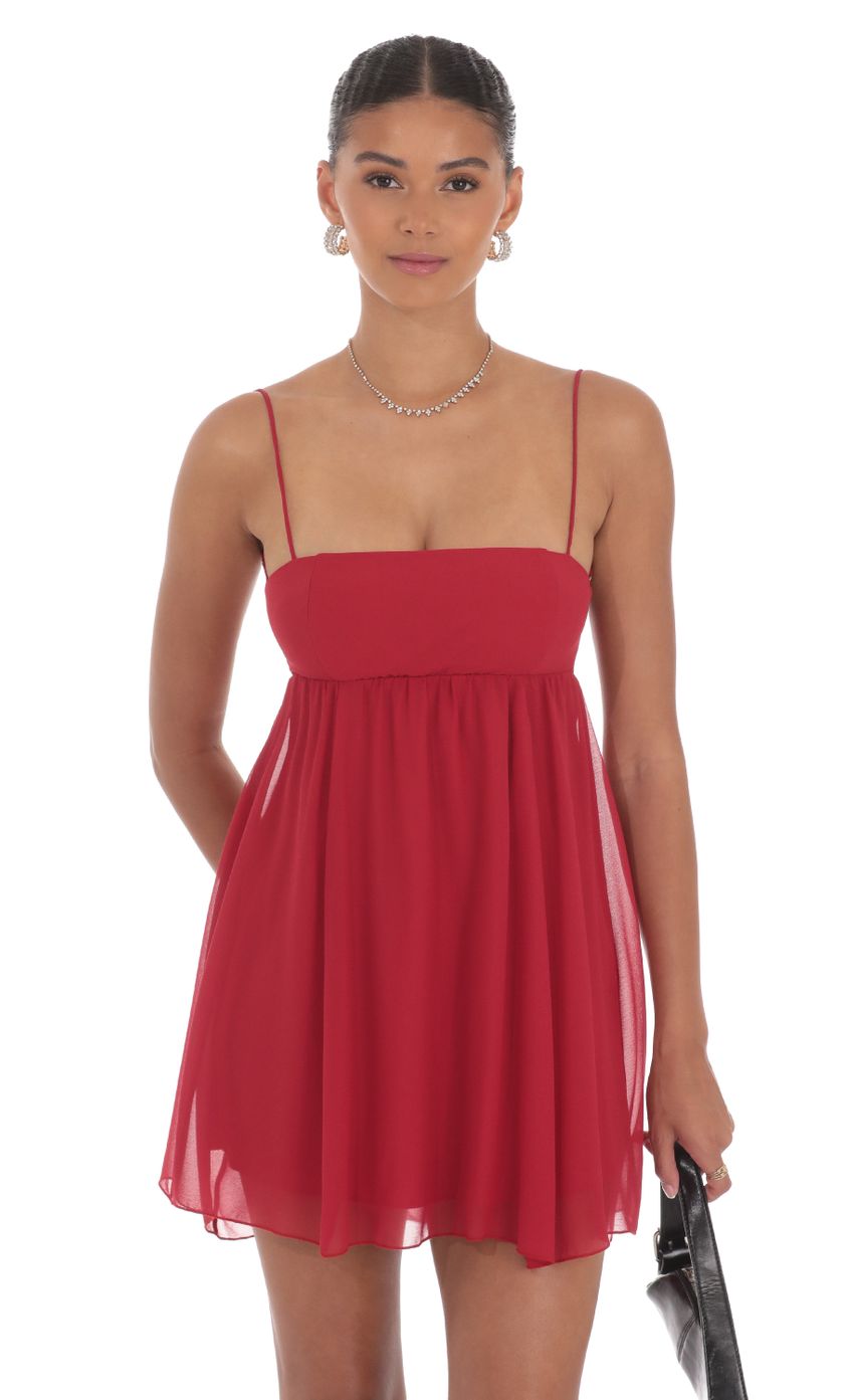 Picture Chiffon Babydoll Dress in Slate Crimson Red. Source: https://media-img.lucyinthesky.com/data/Aug24/850xAUTO/cdc65c2e-5a85-40d6-8c0a-90dfe5f3f313.jpg