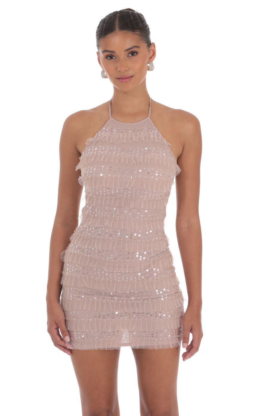 Picture Sequin Ruffle Halter Bodycon Dress in Mauve. Source: https://media-img.lucyinthesky.com/data/Aug24/850xAUTO/dda29286-01e1-4dc7-9ae5-78acfd2f0195.jpg