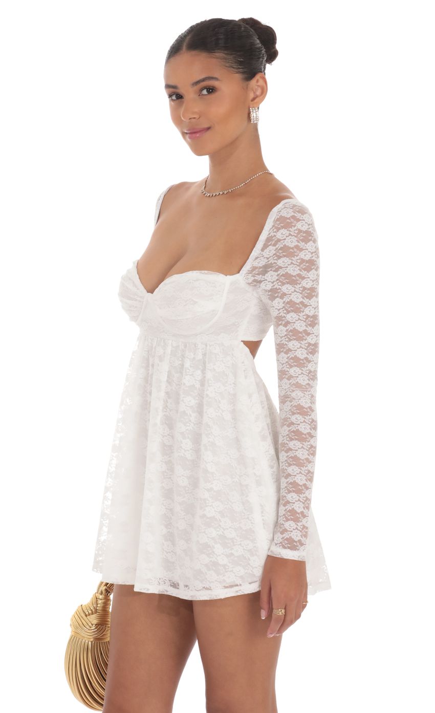 Picture Long Sleeve Lace Babydoll Dress in White. Source: https://media-img.lucyinthesky.com/data/Aug24/850xAUTO/eef8dab4-21c3-45a3-b5b7-1e6f7bea3703.jpg