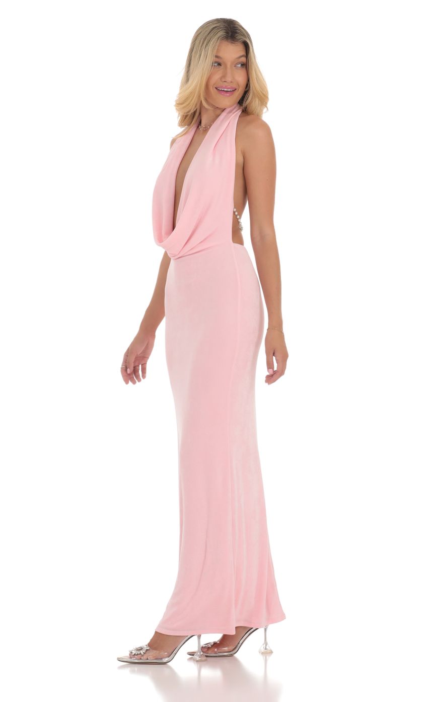 Picture Plunge Cowl Neck Maxi Dress in Pink. Source: https://media-img.lucyinthesky.com/data/Aug24/850xAUTO/f0216f56-67da-4443-9cc1-09798d01e1c4.jpg