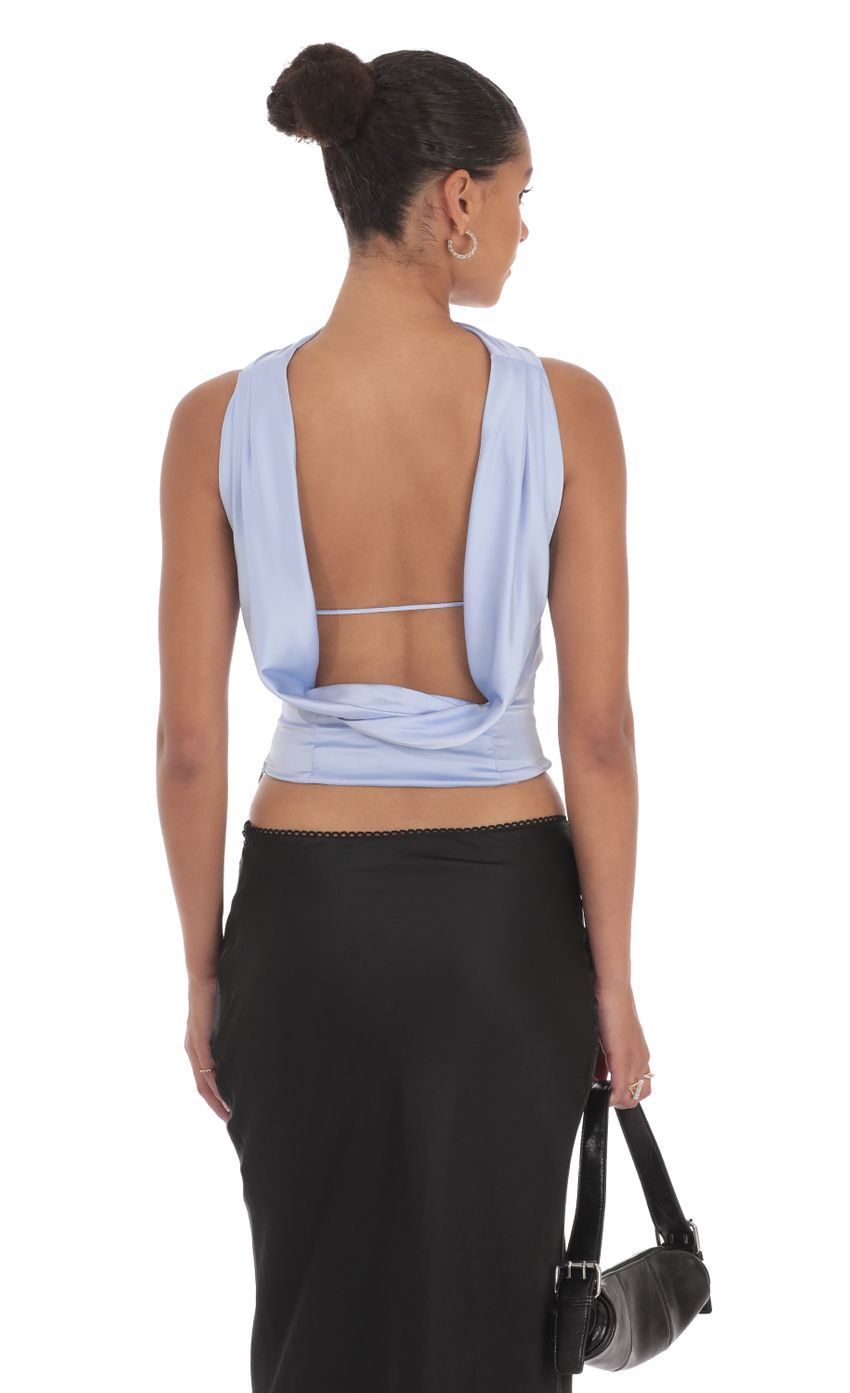 Product image for Reverse Halter Satin Top in Light Blue