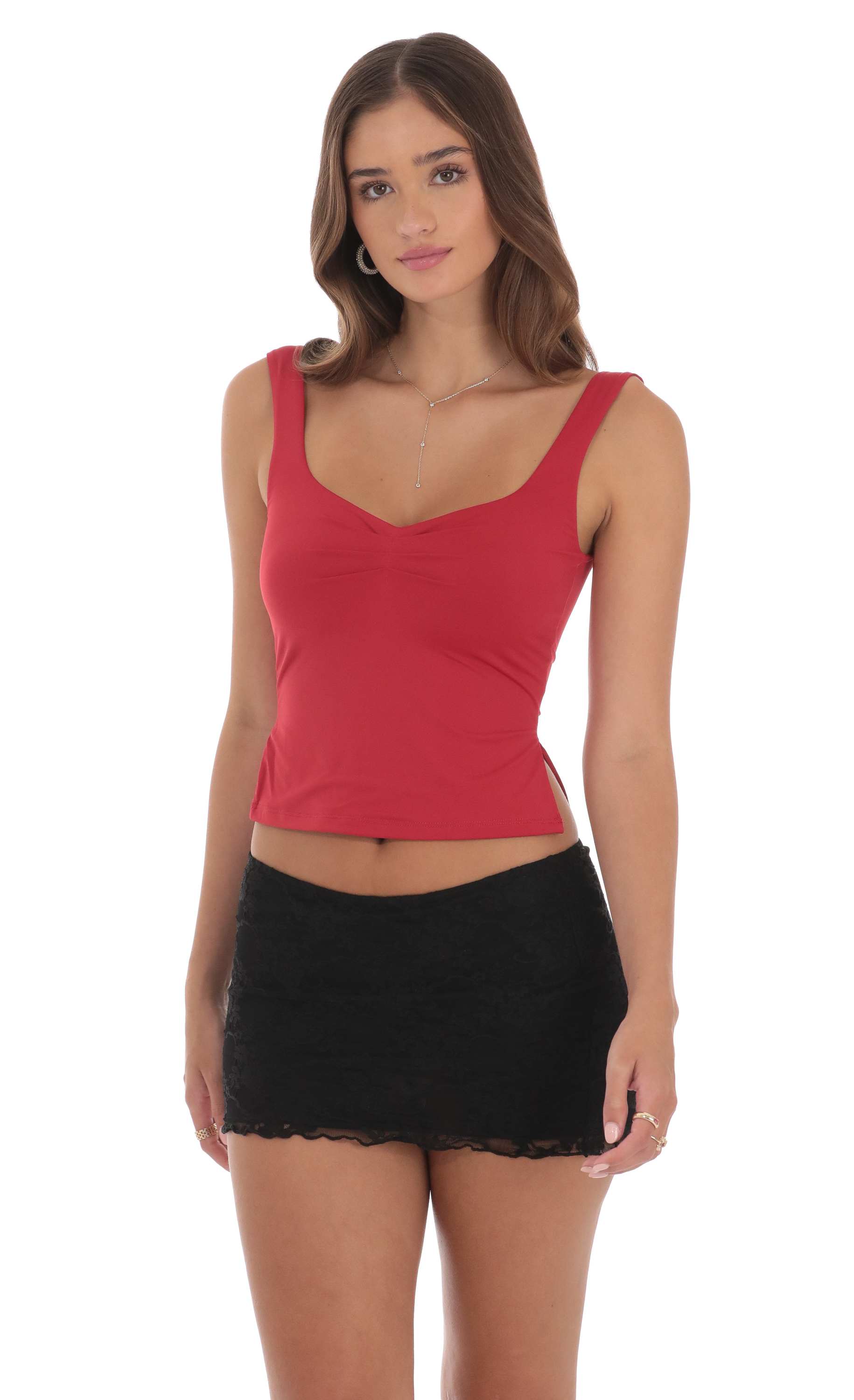 Side Slit Top in Red