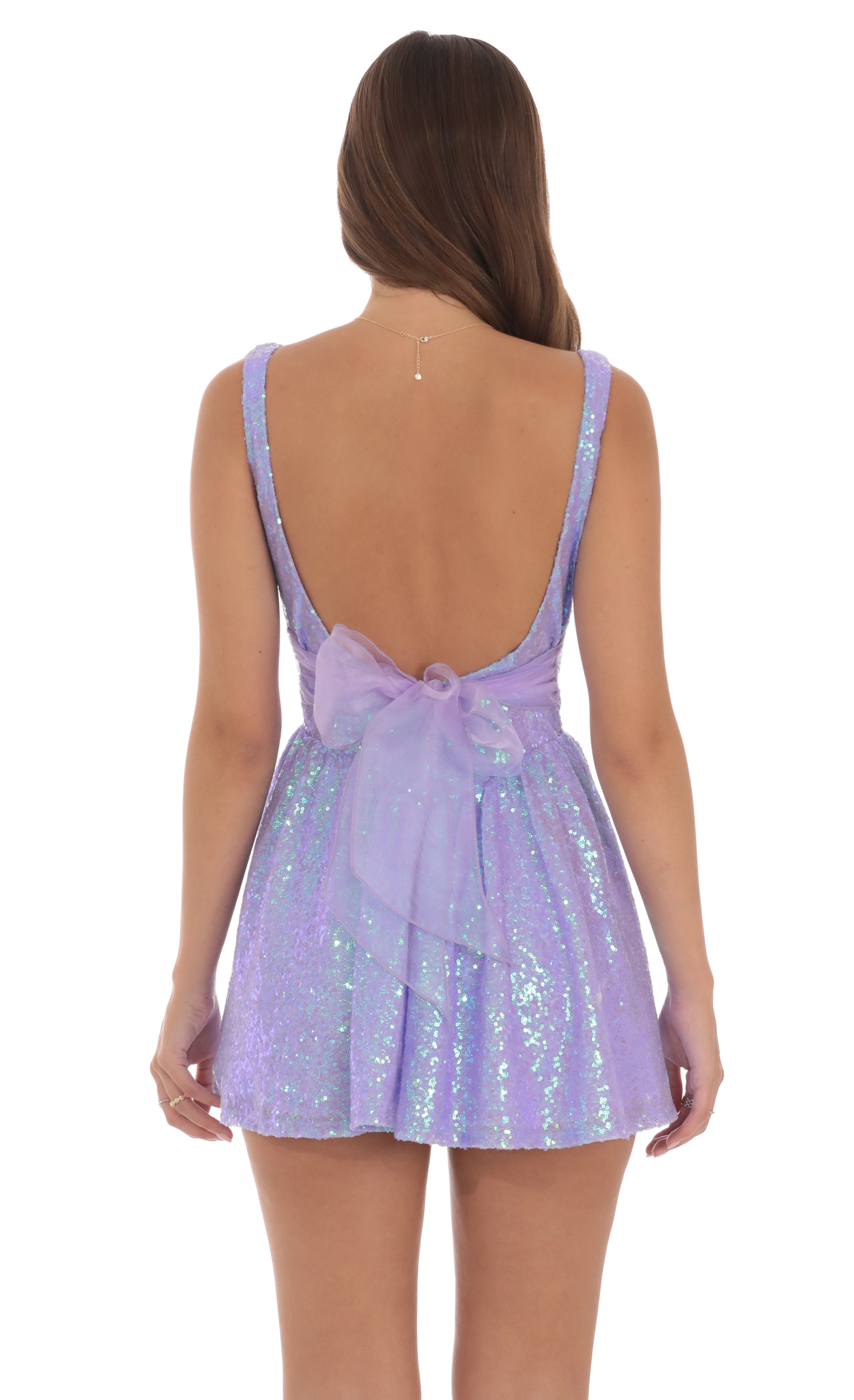 Sequin Open Back Bow Dress in Lavender