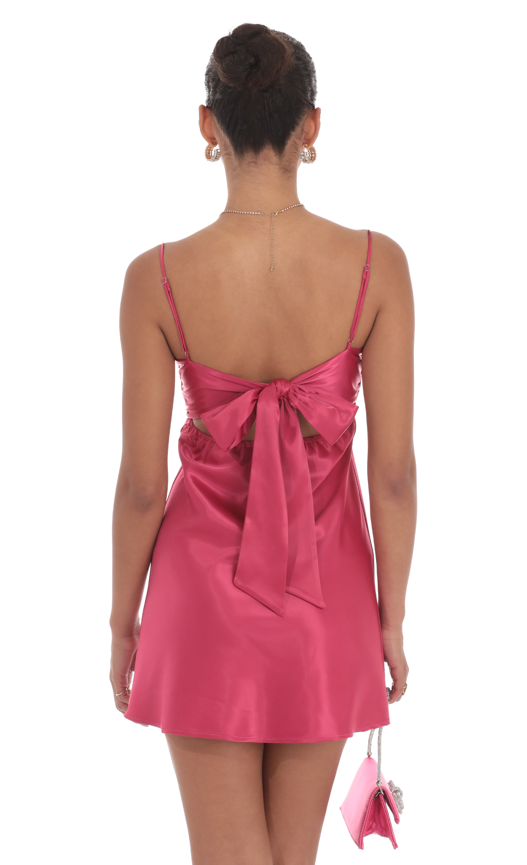Satin Sweetheart Neck Dress in Berry Pink | LUCY IN THE SKY