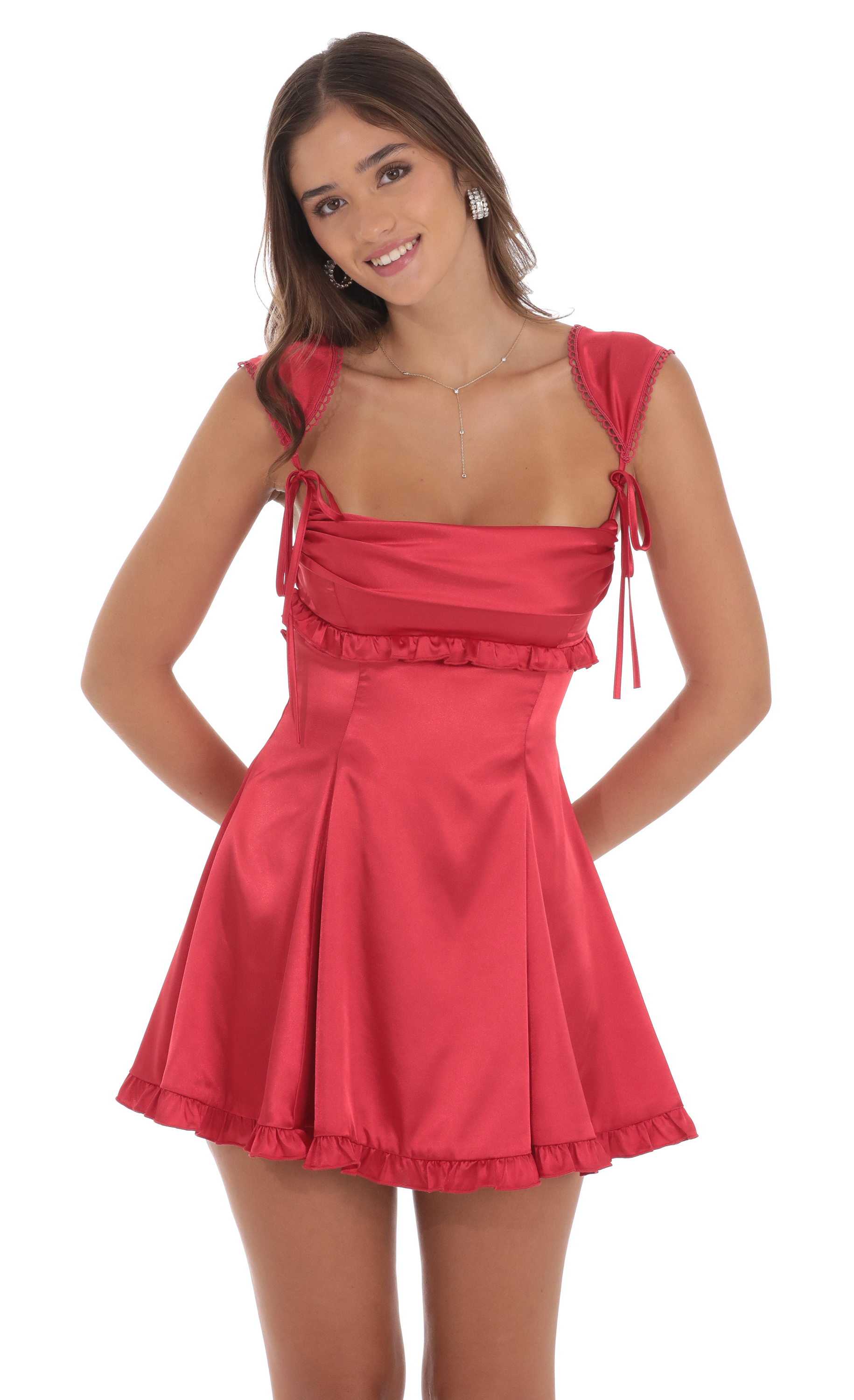 Satin Cap Sleeve Dress in Red