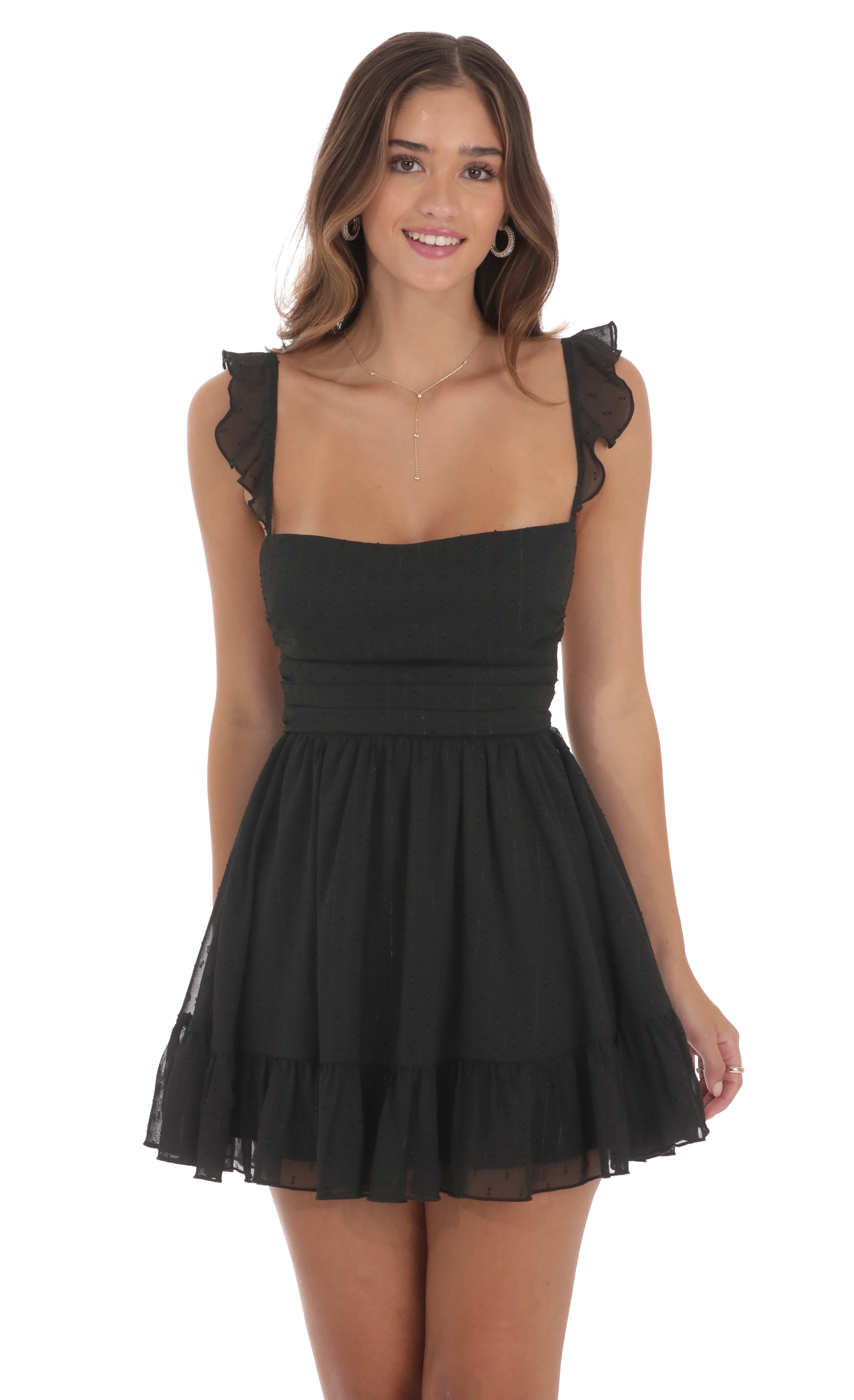 Shimmer Striped Fit and Flare Dress in Black