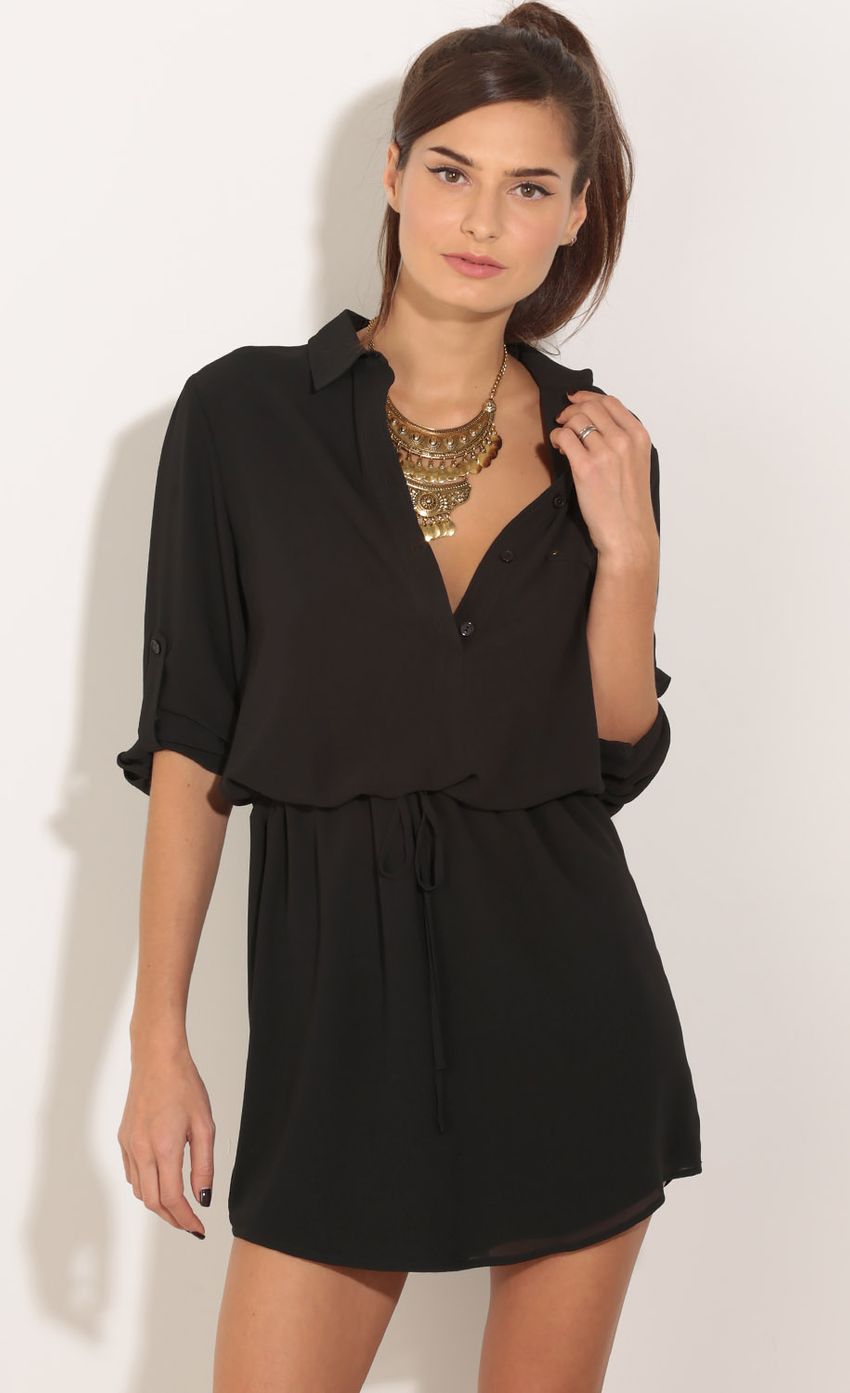 Picture Collar Shirt Waist Tie Dress In Black. Source: https://media-img.lucyinthesky.com/data/Dec15_1/850xAUTO/0Y5A4030.JPG