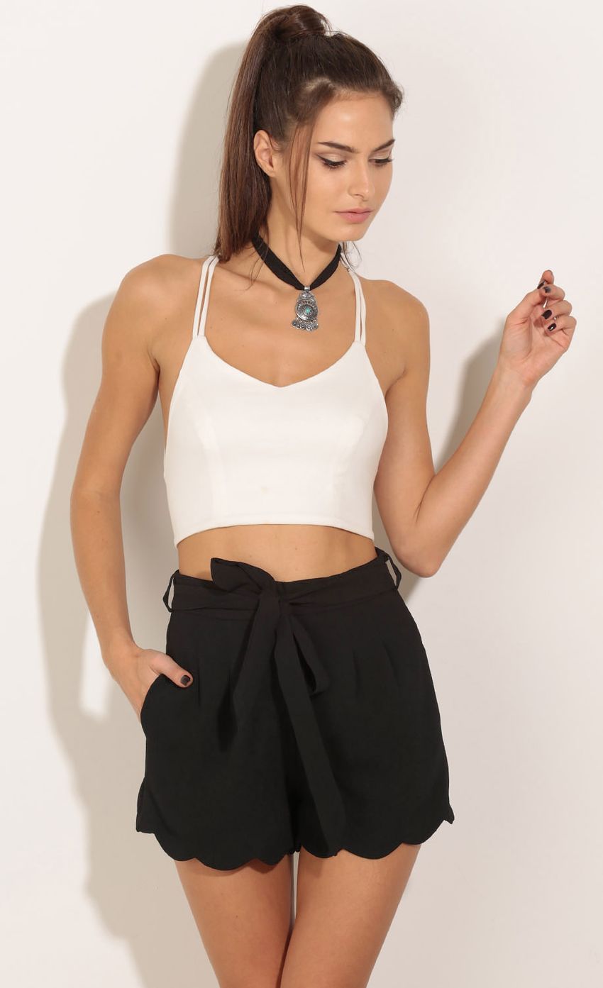 Picture High Waisted Scallop Shorts In Black. Source: https://media-img.lucyinthesky.com/data/Dec15_1/850xAUTO/0Y5A9549.JPG