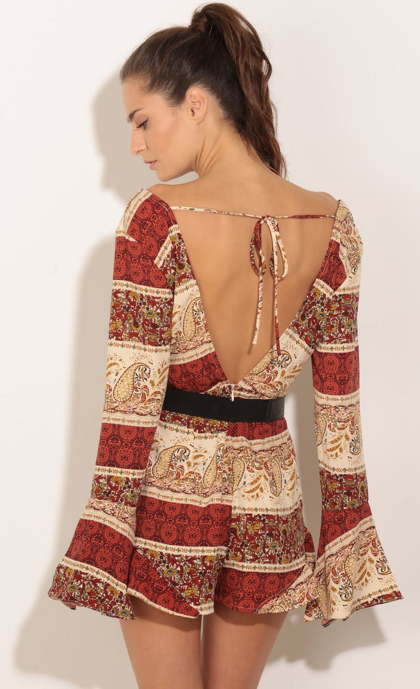 Picture Bohemian Patterned Playsuit In Red. Source: https://media-img.lucyinthesky.com/data/Dec15_2/850xAUTO/0Y5A2191.JPG