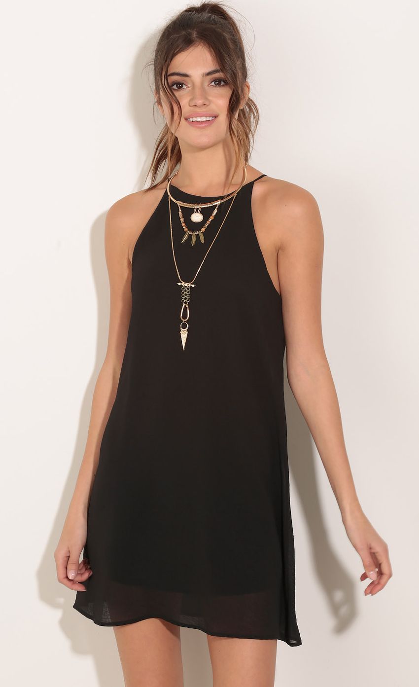 Picture Chiffon Halter Shift Dress In Black. Source: https://media-img.lucyinthesky.com/data/Dec15_2/850xAUTO/0Y5A3306.JPG
