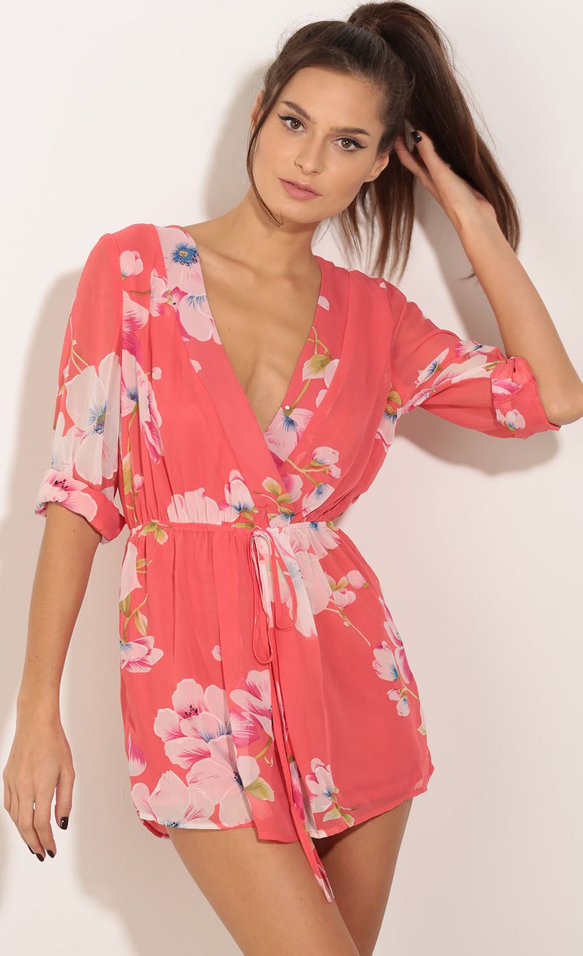 Picture Floral Wrap Playsuit In Coral. Source: https://media-img.lucyinthesky.com/data/Dec15_2/850xAUTO/0Y5A8141.JPG