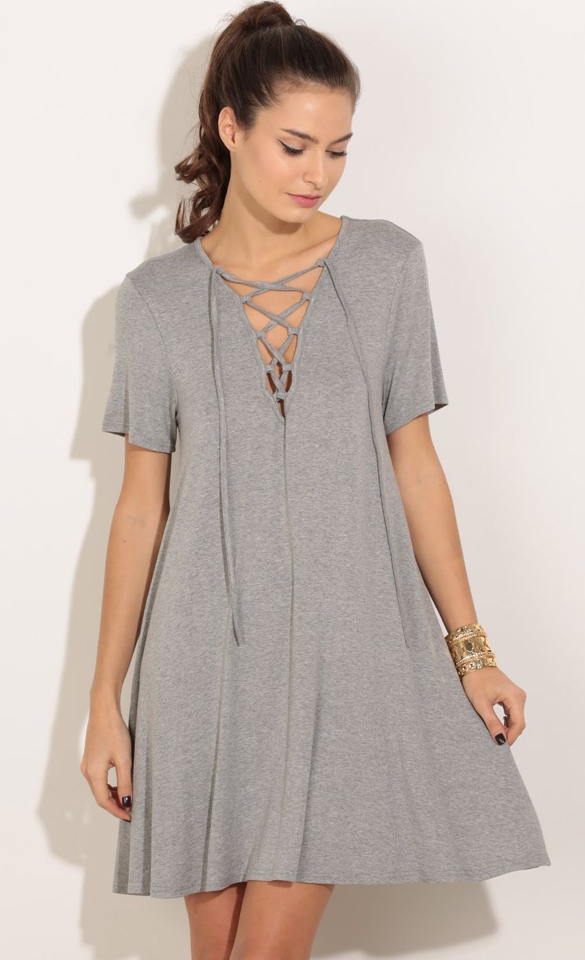 Picture Lace-Up Shift Dress In Grey. Source: https://media-img.lucyinthesky.com/data/Dec15_2/850xAUTO/0Y5A9763.JPG