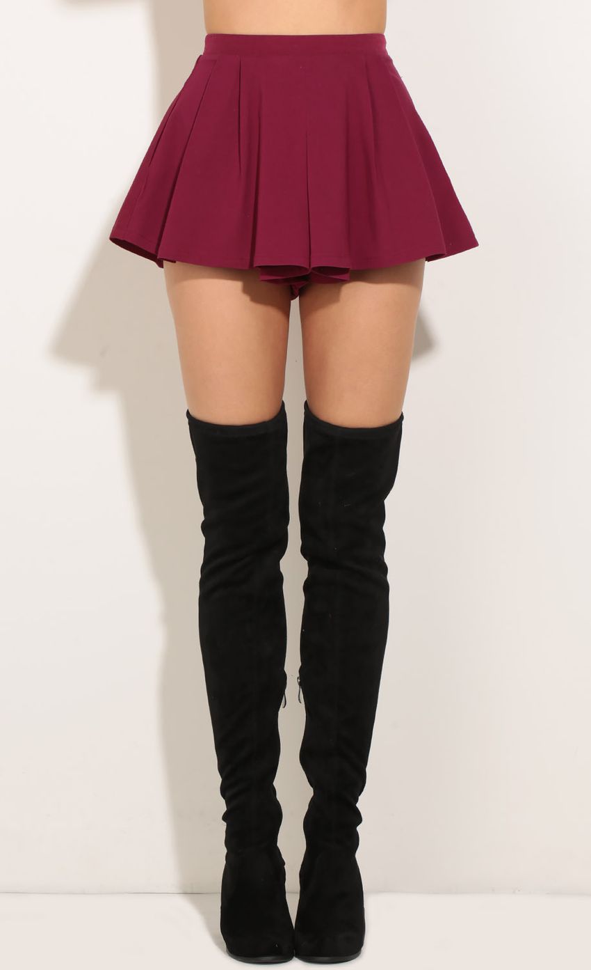 Picture High Waisted Shorts in Wine. Source: https://media-img.lucyinthesky.com/data/Dec16_1/850xAUTO/0Y5A8058.JPG