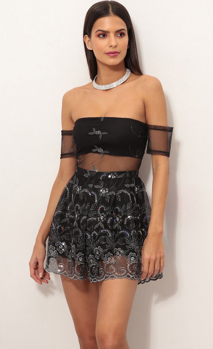 Picture Juliet Sequin Lace Romper In Black. Source: https://media-img.lucyinthesky.com/data/Dec18_2/850xAUTO/0Y5A0977.JPG