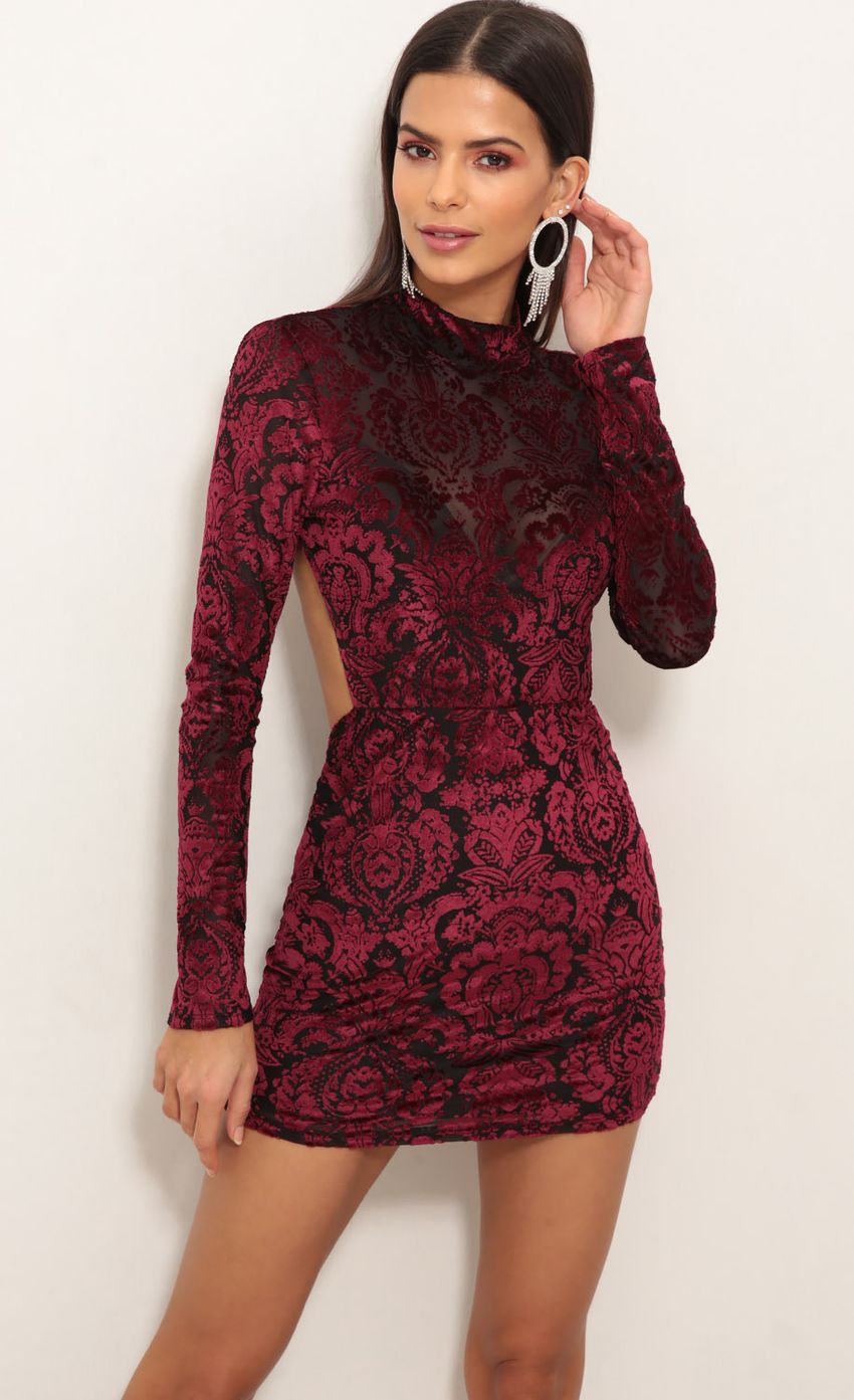 Picture Chloe Open Back Dress in Burgundy. Source: https://media-img.lucyinthesky.com/data/Dec18_2/850xAUTO/0Y5A7643S.JPG