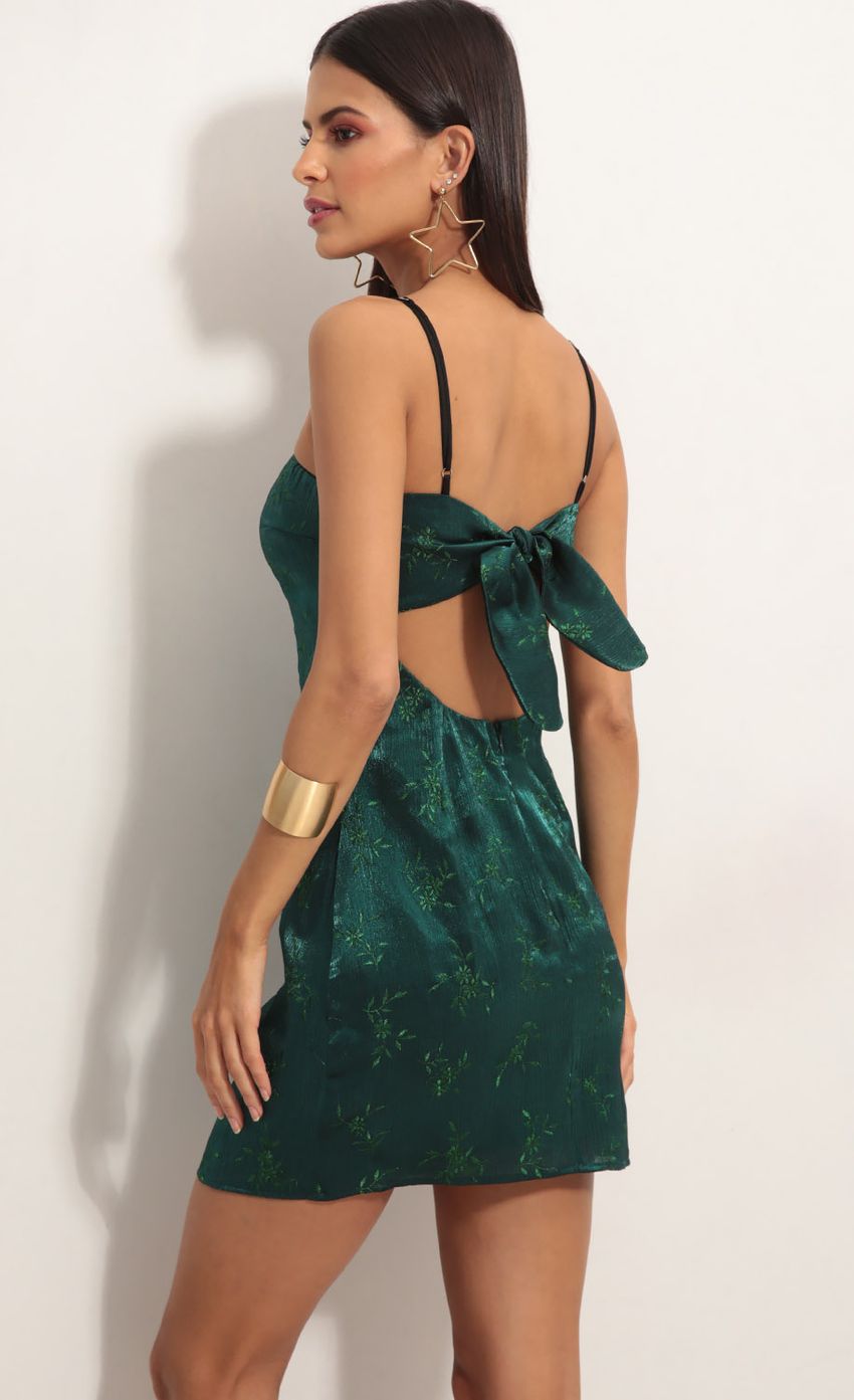 Picture Ariel Tie Back Dress In Metallic Green. Source: https://media-img.lucyinthesky.com/data/Dec18_2/850xAUTO/0Y5A9776S.JPG
