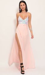 Picture Sequin Maxi Dress in Peach. Source: https://media-img.lucyinthesky.com/data/Dec19_1/150xAUTO/781A1660.JPG
