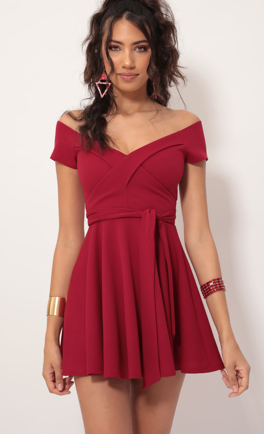 Ambrose Pleated A-line Dress in Red