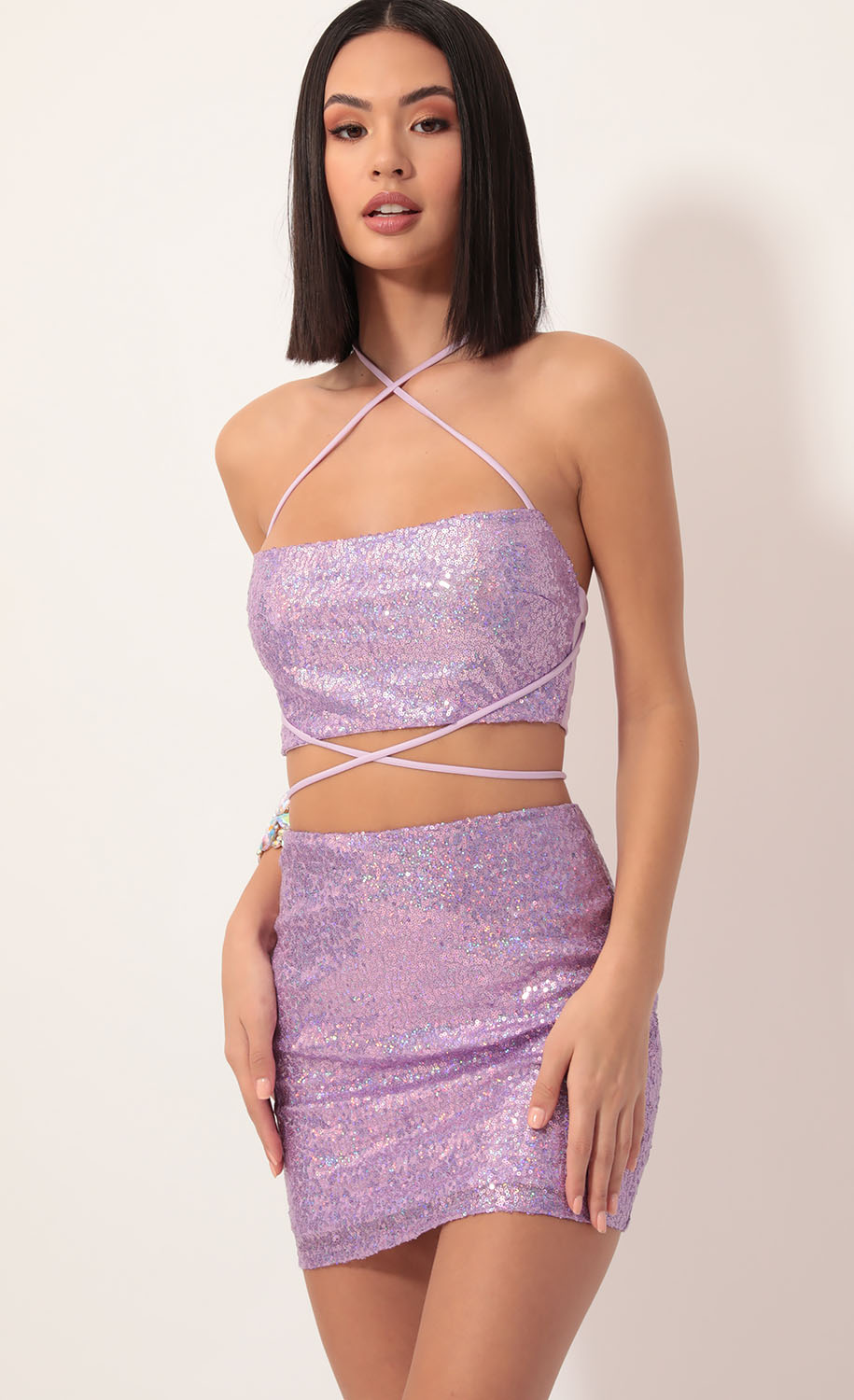 Eva Iridescent Sequin Set in Lilac