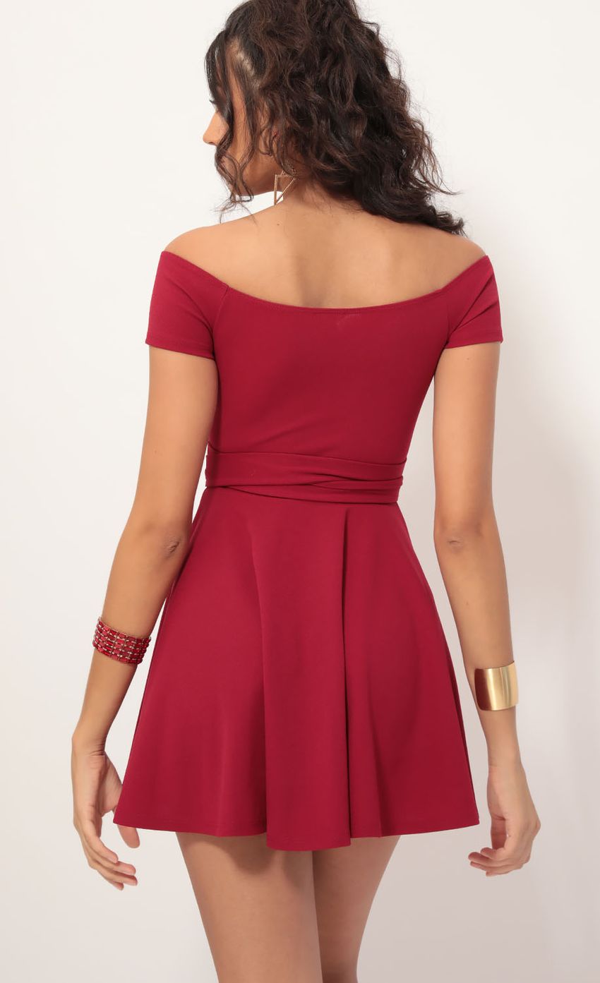 Picture Ambrose Pleated A-line Dress in Red. Source: https://media-img.lucyinthesky.com/data/Dec19_1/850xAUTO/781A0211.JPG