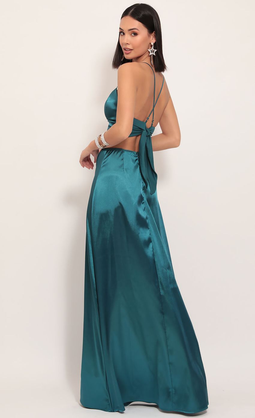 Picture Madeline Satin Maxi Set in Teal. Source: https://media-img.lucyinthesky.com/data/Dec19_1/850xAUTO/781A1591.JPG