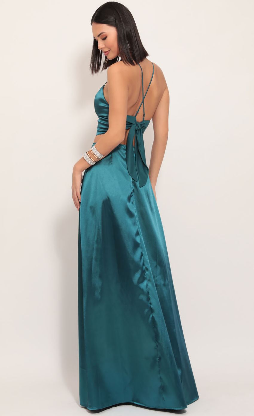 Picture Madeline Satin Maxi Set in Teal. Source: https://media-img.lucyinthesky.com/data/Dec19_1/850xAUTO/781A1594.JPG