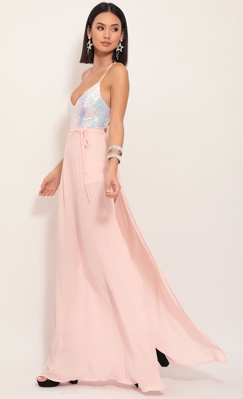 Picture Sequin Maxi Dress in Blush Iridescence. Source: https://media-img.lucyinthesky.com/data/Dec19_1/850xAUTO/781A1672.JPG