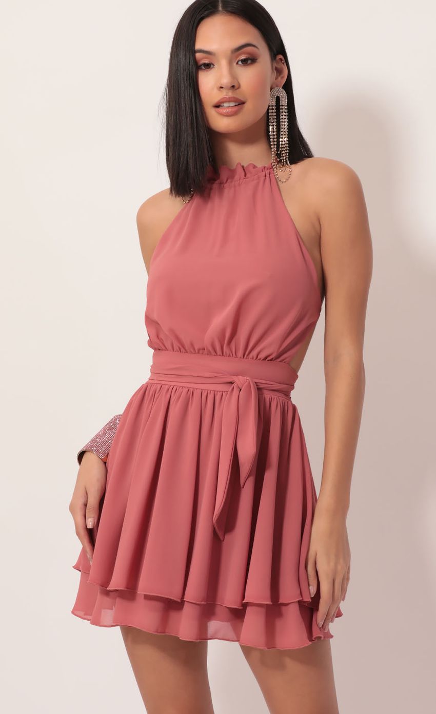 Picture Sara Halter Chiffon Dress in Fall Coral. Source: https://media-img.lucyinthesky.com/data/Dec19_1/850xAUTO/781A8819.JPG