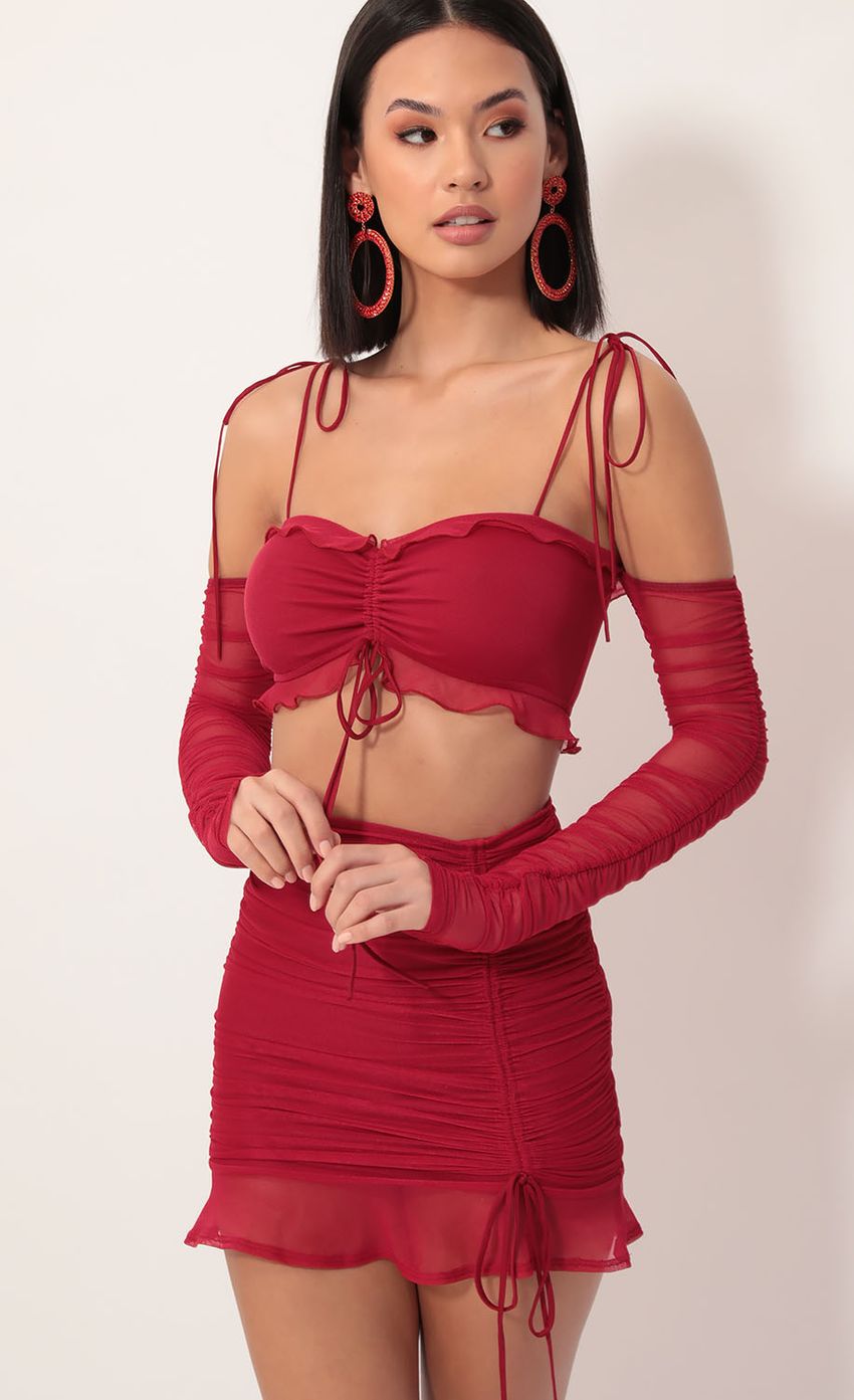 Picture Maisie Mesh Sleeve Set in Ruby Red. Source: https://media-img.lucyinthesky.com/data/Dec19_1/850xAUTO/781A9003.JPG