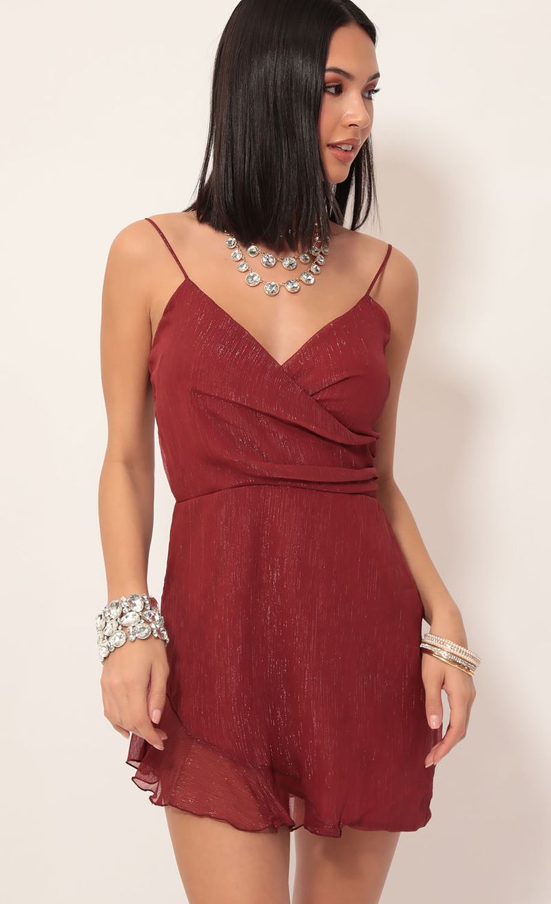 chiffon frill bodycon dress Kayden Shimmer in Deep Red Seraphine A-Line Off-the-Shoulder Floor-Length Chiffon Color:Coffee/Cool Brown - Summer / Autumn feminine flounces and lace