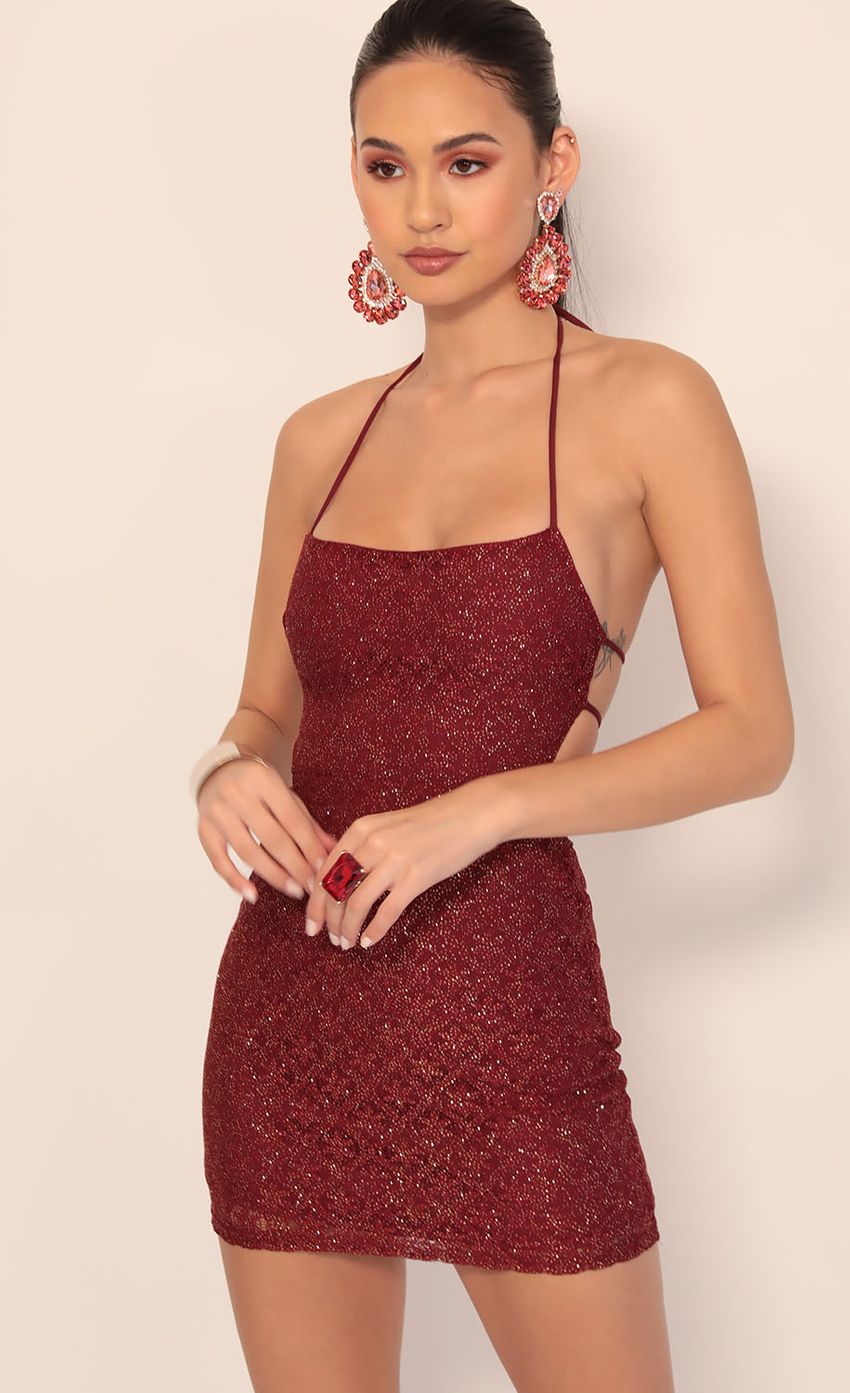 Picture Calabria Gold Shimmer Lace Dress in Merlot. Source: https://media-img.lucyinthesky.com/data/Dec19_2/850xAUTO/781A4108.JPG