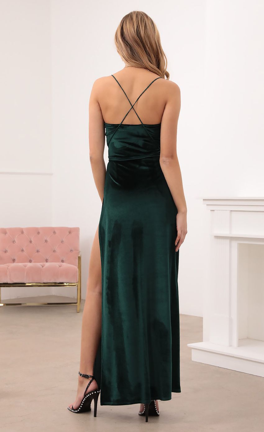 Picture Velvet Maxi Dress in Emerald Green. Source: https://media-img.lucyinthesky.com/data/Dec20_1/850xAUTO/1V9A6698.JPG
