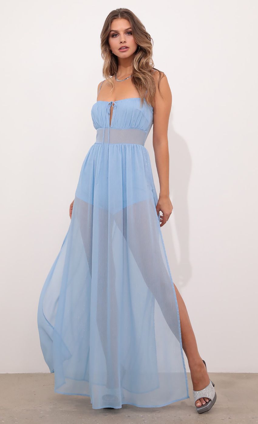 Picture Leon Semi Sheer Maxi in Blue Shimmer. Source: https://media-img.lucyinthesky.com/data/Dec20_2/850xAUTO/1V9A3443.JPG