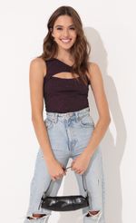 Picture Cutout One Shoulder Bodysuit in Purple. Source: https://media-img.lucyinthesky.com/data/Dec21_1/150xAUTO/1V9A7329.JPG