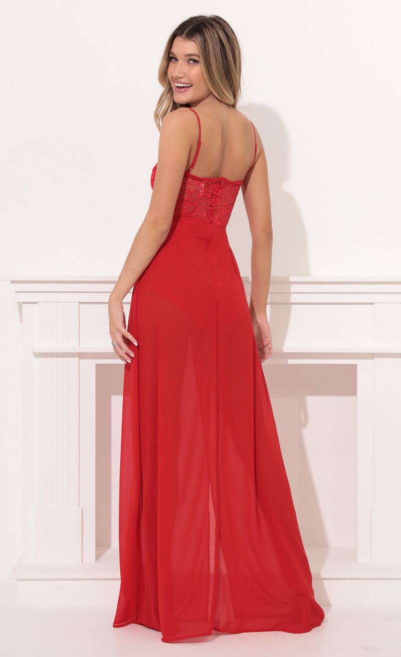 Janice Cutout Maxi Dress in Red Lace