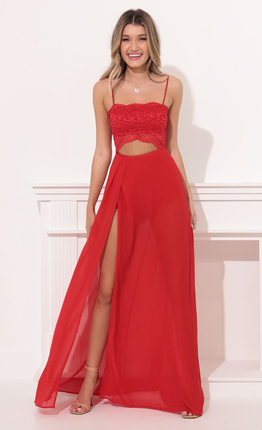 Picture Cutout Maxi Dress in Red Lace. Source: https://media-img.lucyinthesky.com/data/Dec21_1/850xAUTO/1V9A5556.JPG
