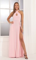 Picture Halter Maxi Dress in Pink. Source: https://media-img.lucyinthesky.com/data/Dec21_2/150xAUTO/1V9A7314.JPG