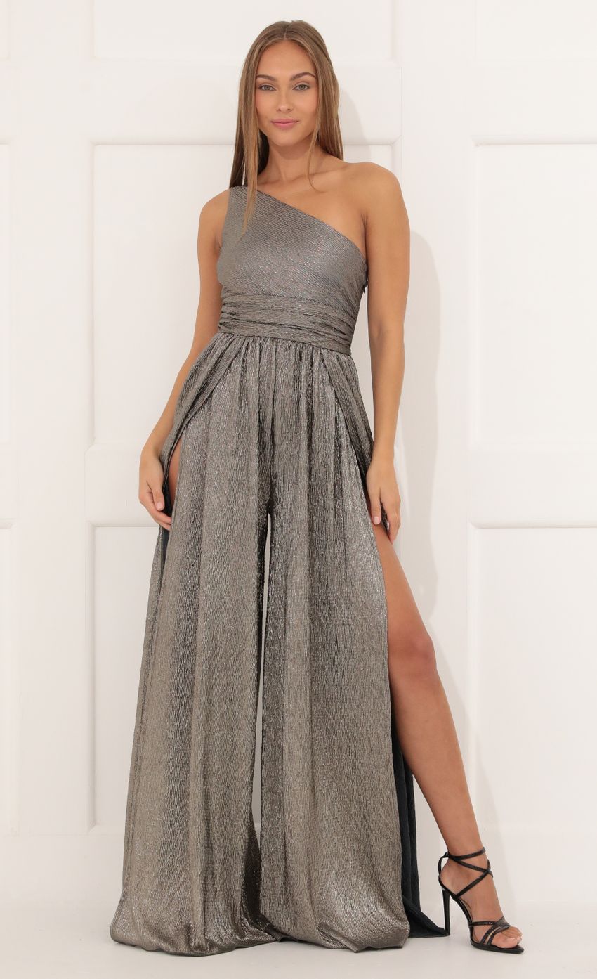 Picture One Shoulder Jumpsuit in Silver Shimmer. Source: https://media-img.lucyinthesky.com/data/Dec21_2/850xAUTO/1V9A5112.JPG