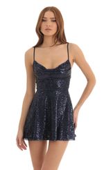 Picture Jewel Sequin Cowl Neck Dress in Black. Source: https://media-img.lucyinthesky.com/data/Dec22/150xAUTO/26016f55-4f8f-49b3-8d81-9a785f148369.jpg
