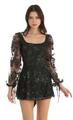 Picture Floral Glitter A-Line Dress in Black. Source: https://media-img.lucyinthesky.com/data/Dec22/150xAUTO/a2005b50-b099-41e0-b2a7-dea96c9a679c.jpg