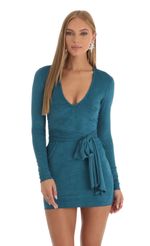 Picture Suede Long Sleeve V-Neck Dress in Teal. Source: https://media-img.lucyinthesky.com/data/Dec22/150xAUTO/b2a44c12-ad71-4946-a864-382c1e776d07.jpg