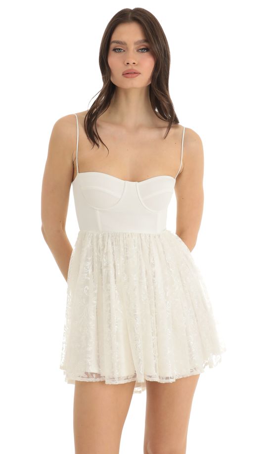 Arla Corset Glitter Babydoll Dress in White