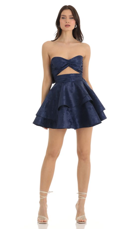 Floral Jacquard Dress in Navy