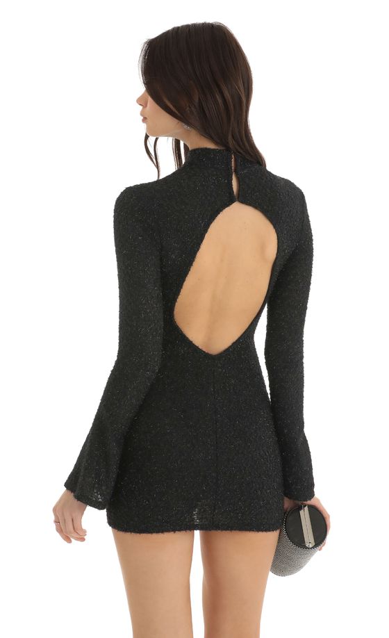 Eyelash Mock Neck Dress in Black