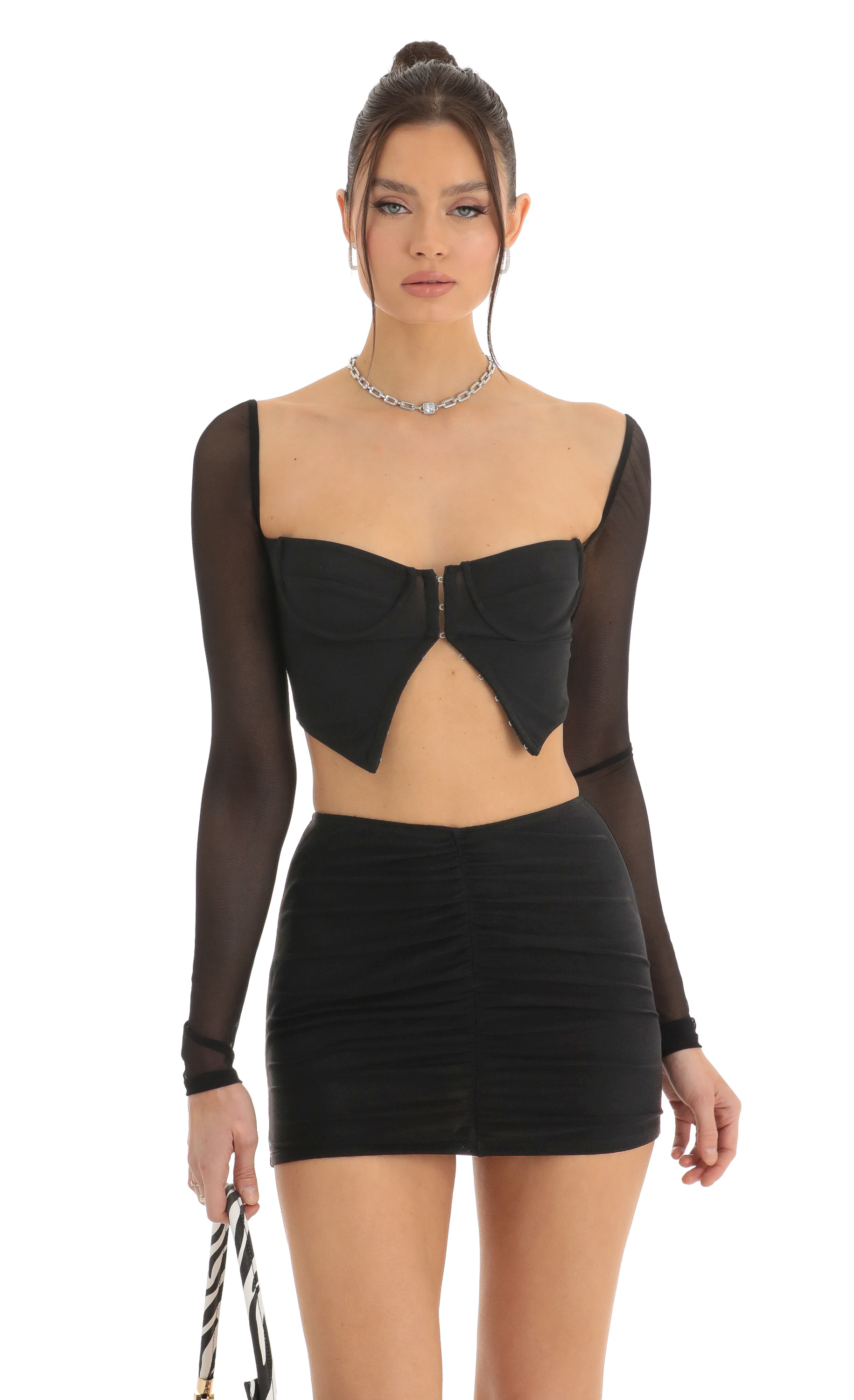 Mesh Two Piece Skirt Set in Black