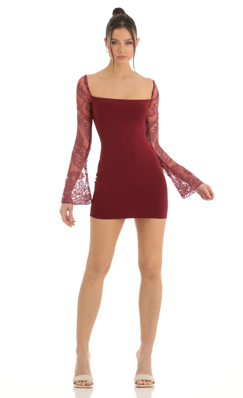 Paola Long Sleeve Sequin Dress in Red