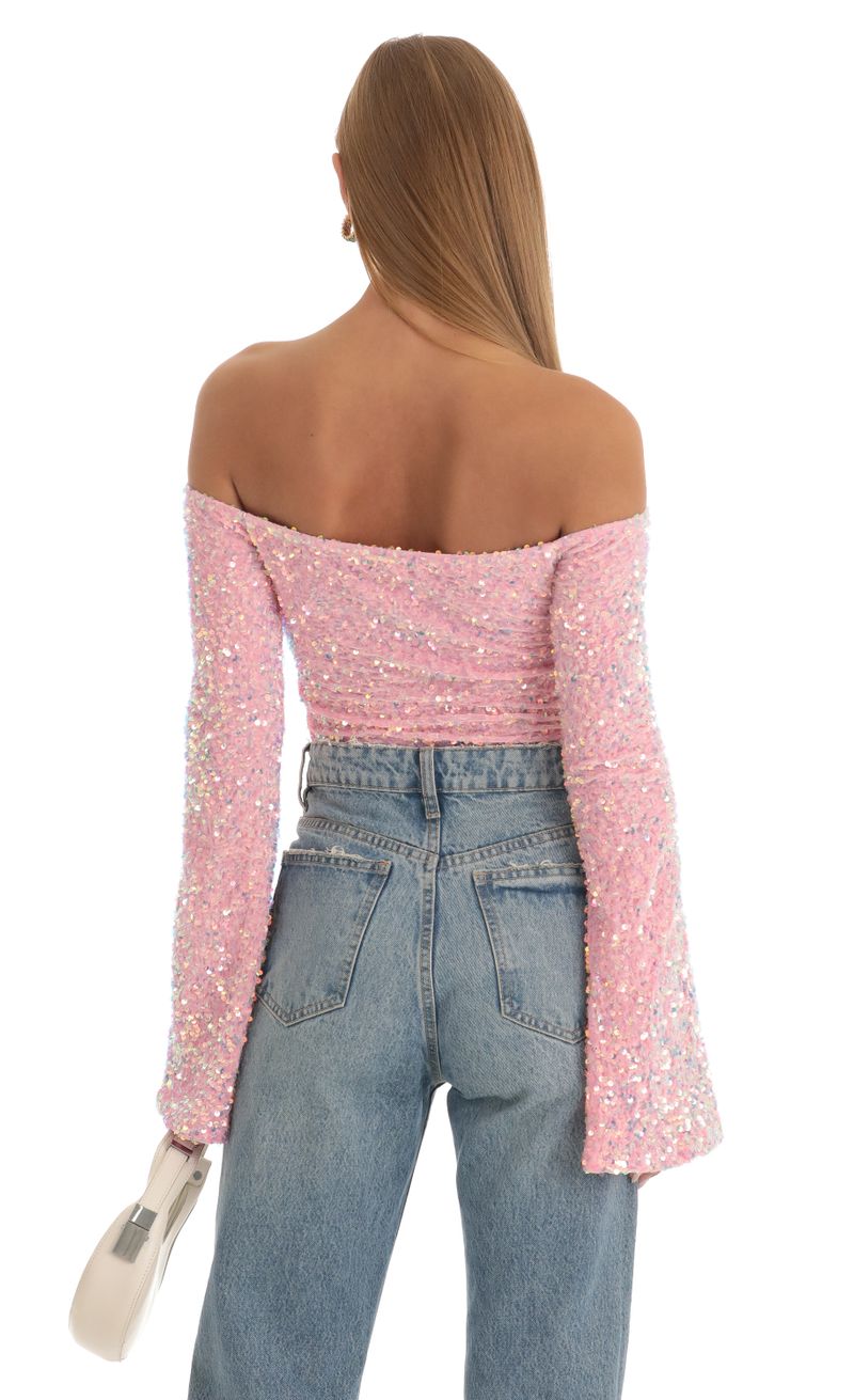 Pink Sequin Long Sleeve Bodysuit/Top, Jenerique