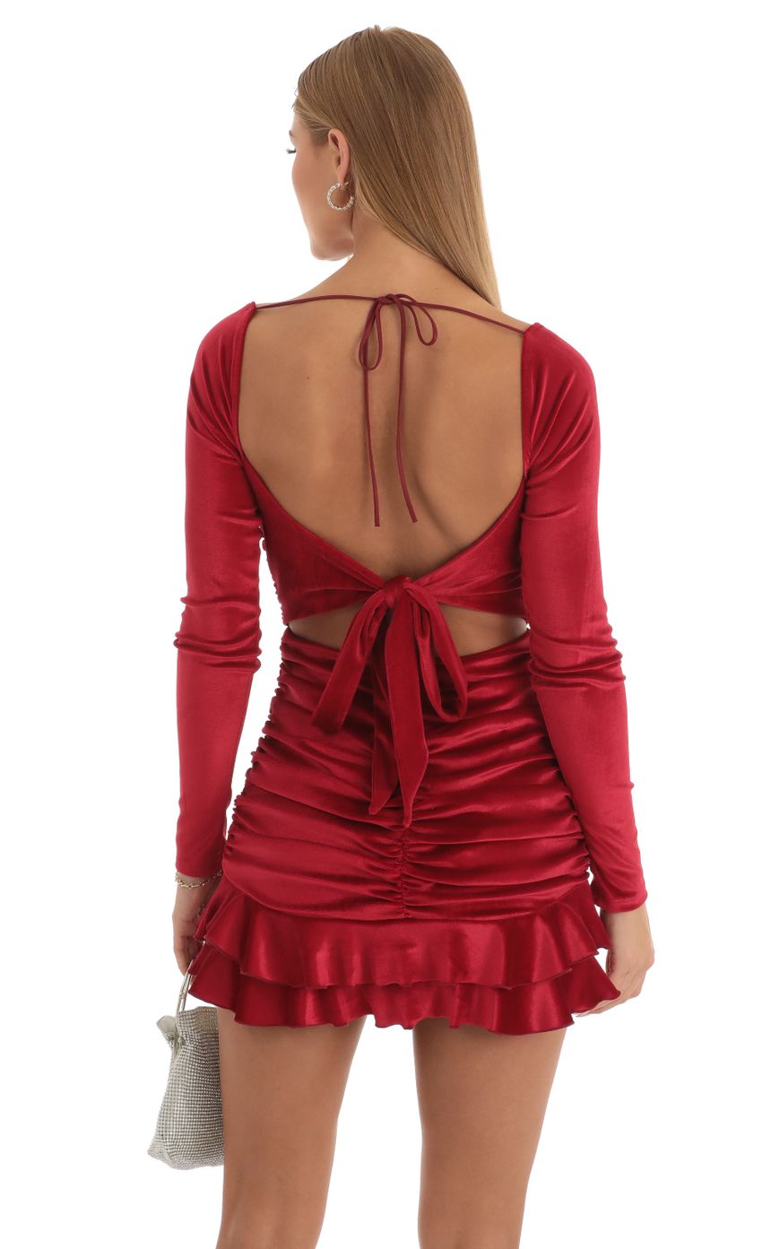 Picture Velvet Long Sleeve Ruched Dress in Red. Source: https://media-img.lucyinthesky.com/data/Dec22/850xAUTO/07999f79-3488-4899-a59b-193d90b3324b.jpg