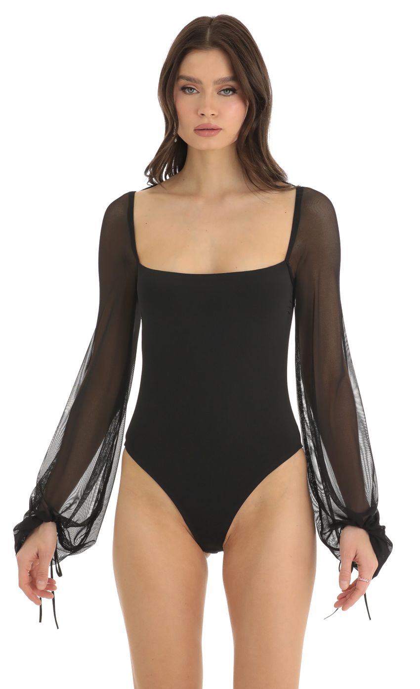 Picture Mesh Long Sleeve Bodysuit in Black. Source: https://media-img.lucyinthesky.com/data/Dec22/850xAUTO/0998e1b3-9181-422a-b172-edf9abb9cb88.jpg
