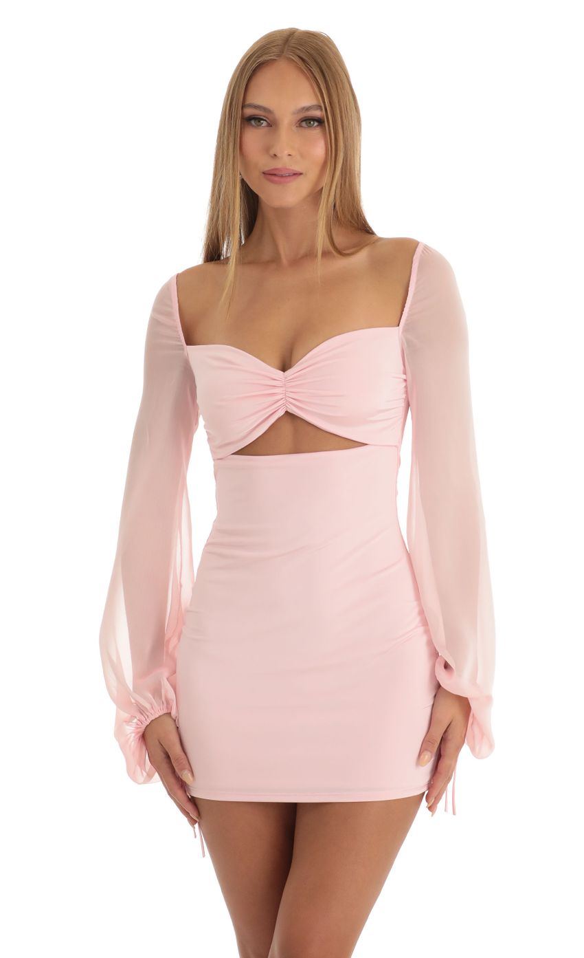Picture Chiffon Long Sleeve Dress in Pink. Source: https://media-img.lucyinthesky.com/data/Dec22/850xAUTO/0d6161e1-814d-4de0-b1de-76fd670df3f3.jpg